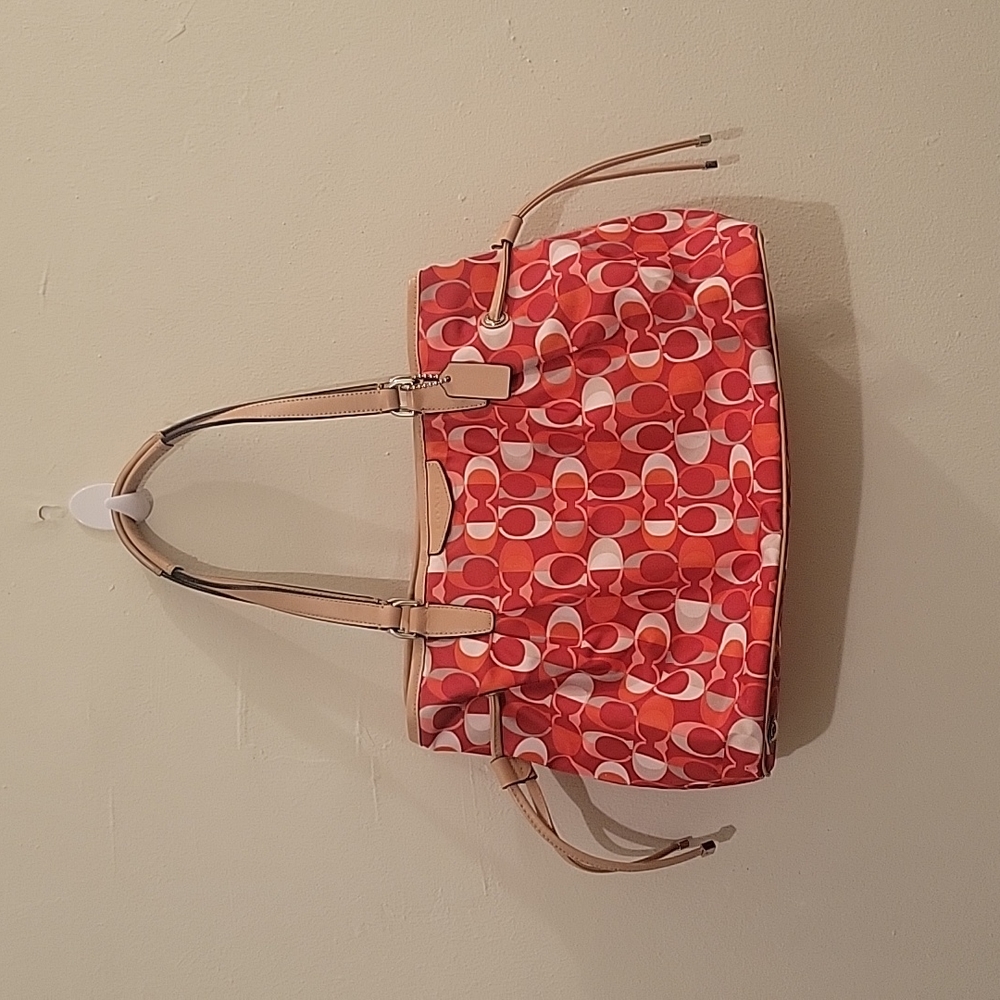 Coach Red and Pink Signature Pattern Satchel